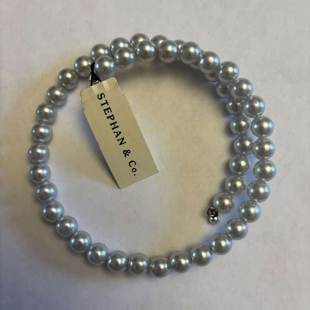 Stephan & Co. Silver Faux Pearl Double Layer Memory Wire Wrap Bracelet NWT